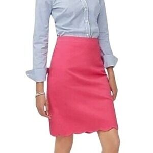 J Crew Factory Scalloped Sateen Pencil Skirt Womens 4 Pink Preppy Career Classic